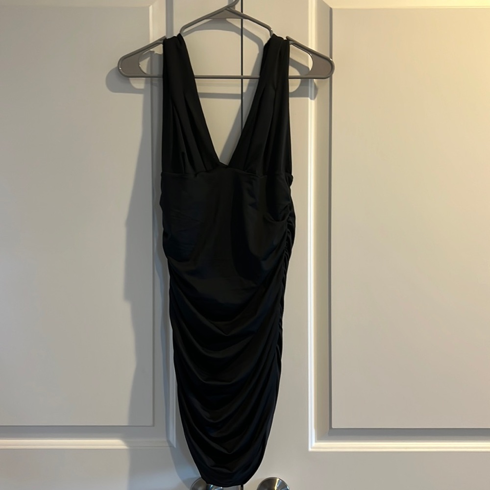 Black Bodycon Sleeveless Rushed Mini Dress